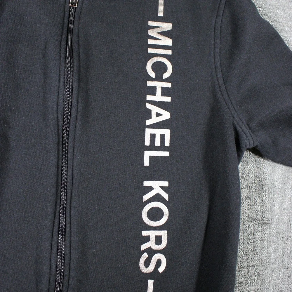 Michael Kors Womens Black Full Zip Logo‎ Sweatshirt Bomber Jacket Size M